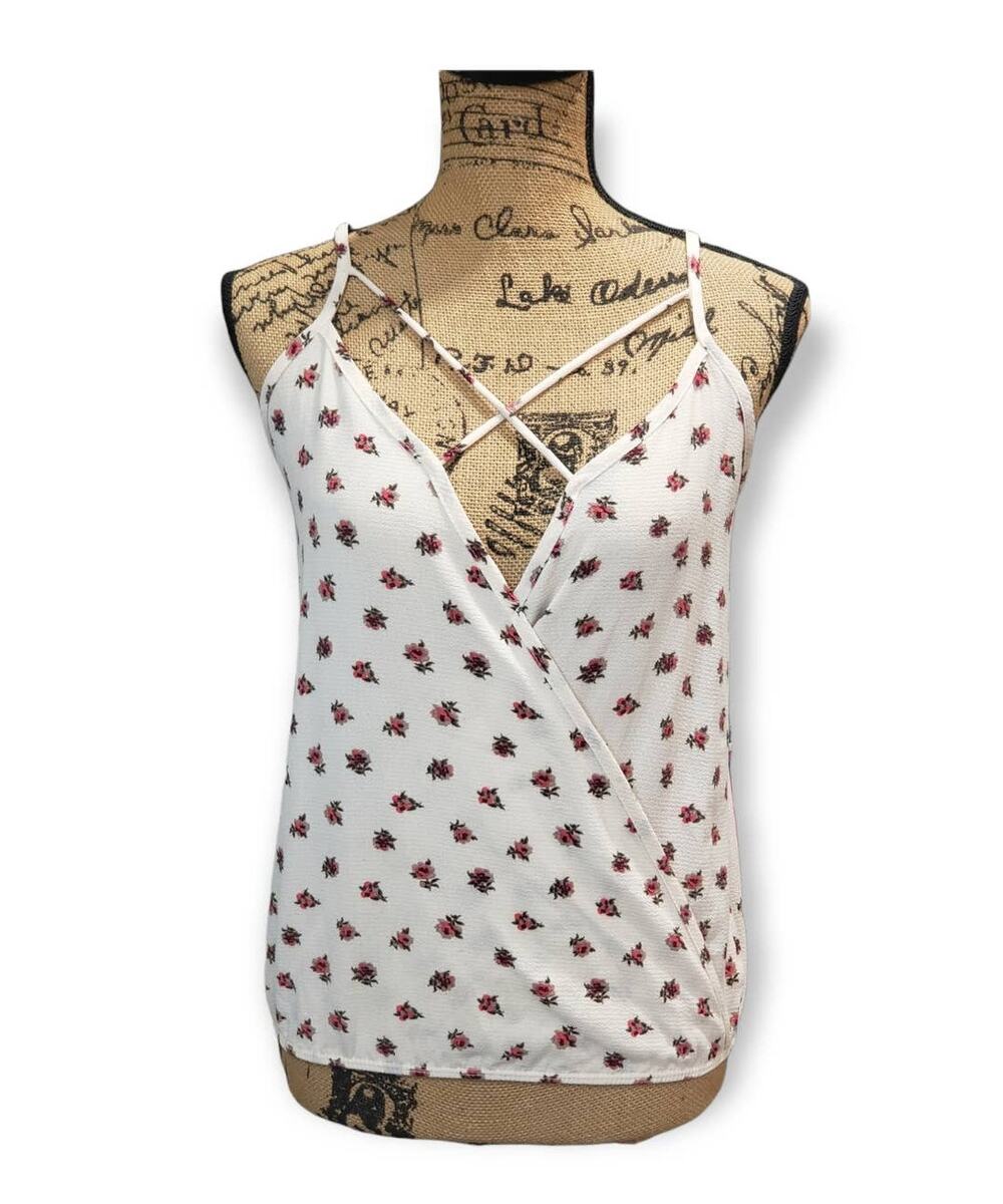 Free Kisses Roses Sexy V Cut Spaghetti Strap Halter Strapped Tank Top Shirt